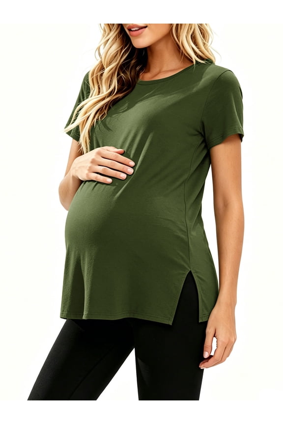 Women's Maternity Tops Shirts Short Sleeve Split Side Pregnancy Clothes