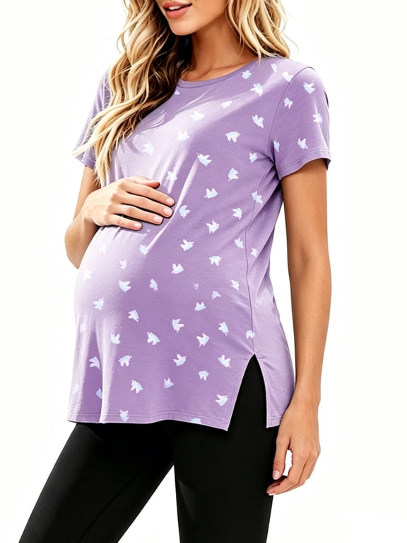 Women's Maternity Tops Shirts Short Sleeve Split Side Pregnancy Clothes