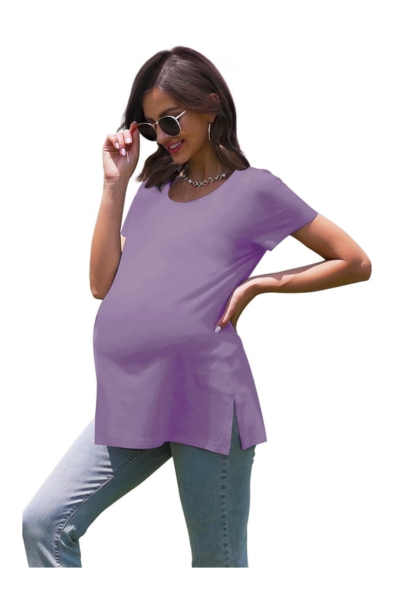 Women's Maternity Tops Shirts Short Sleeve Split Side Pregnancy Clothes