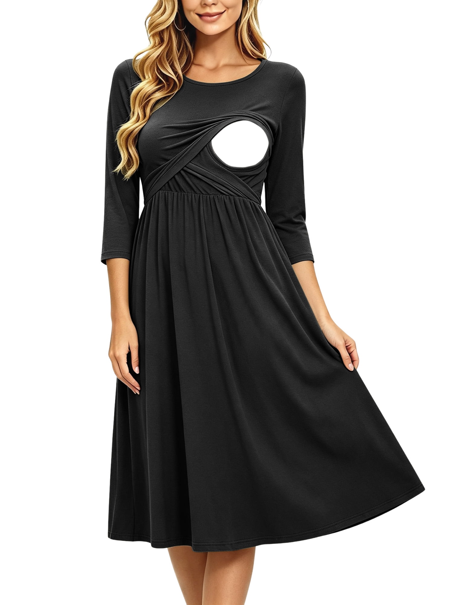 breastfeeding formal dress UILGO Women's Patchwork Maternity Nursing Dress, 3/4 Sleeve, Easy Access gmc