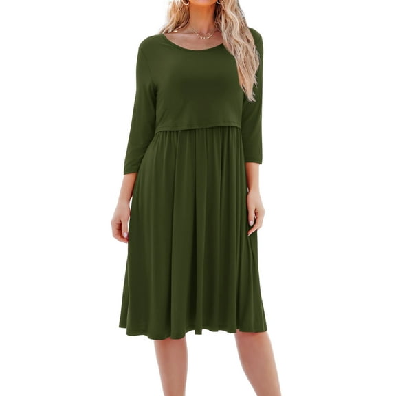 Women's Patchwork Maternity Nursing Dress 3/4 Sleeve Dress for Breastfeeding