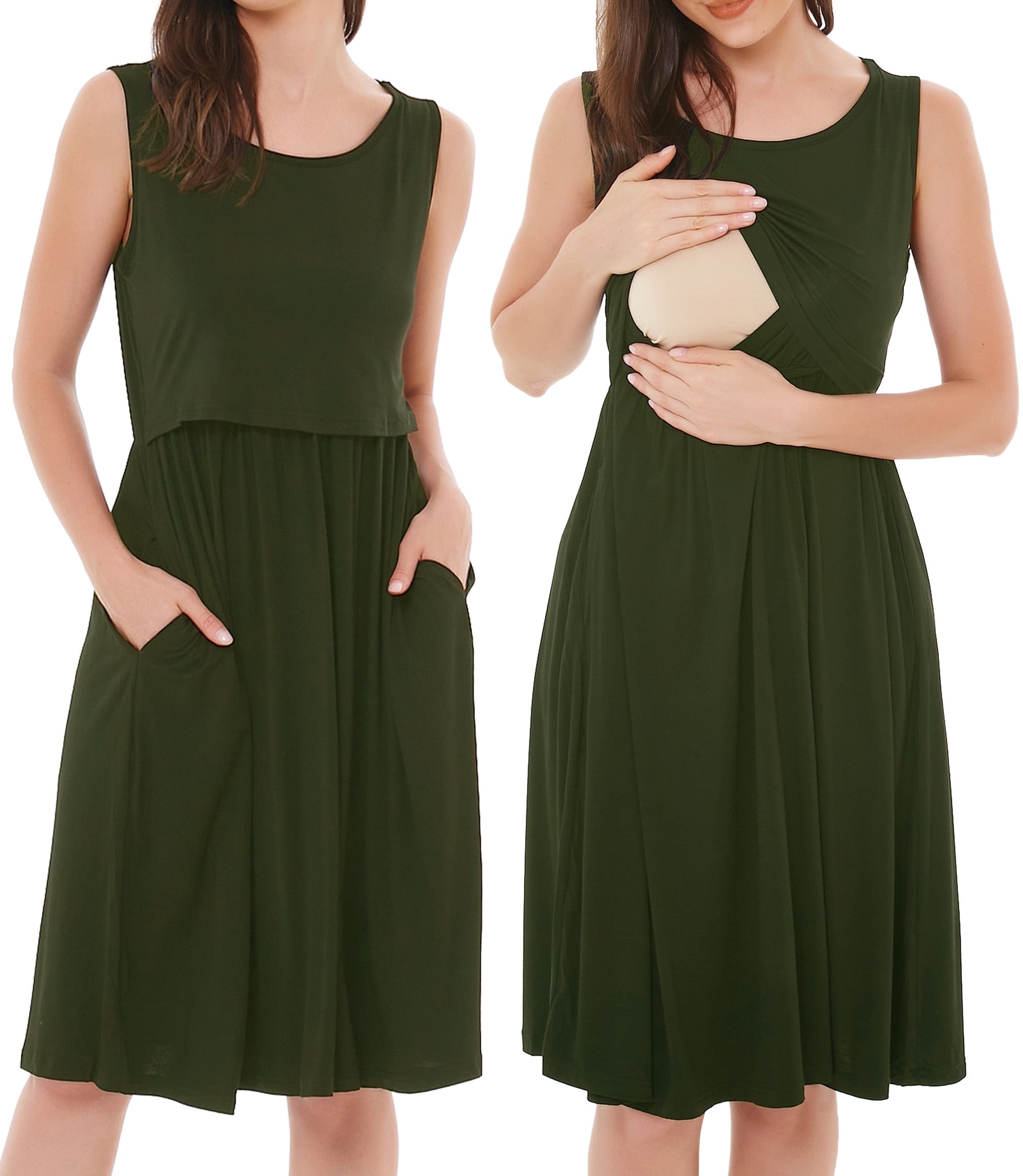 Women's Patchwork Maternity Nursing Dresses Sleeveless Breastfeeding Clothes