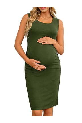 Women's Ruched Maternity Dress Clothes Sleeveless Bodycon Dress