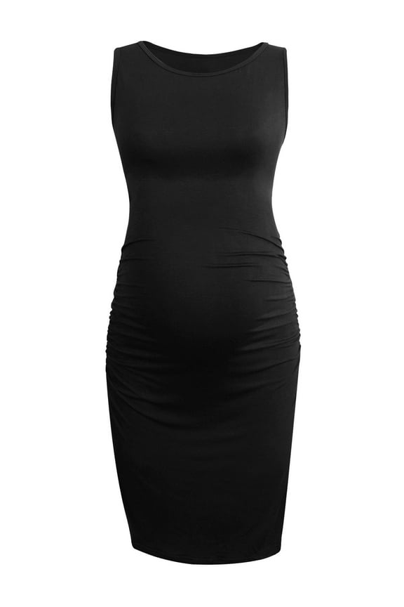 Women's Ruched Maternity Dress Clothes Sleeveless Bodycon Dress