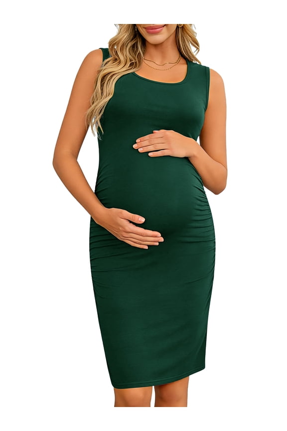 Women's Ruched Maternity Dress Clothes Sleeveless Bodycon Dress
