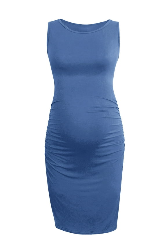 Women's Ruched Maternity Dress Clothes Sleeveless Bodycon Dress