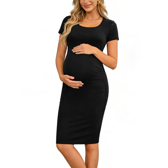 Women's Short Sleeve Maternity Dress Clothes Ruched Pregnancy Bodycon Dress