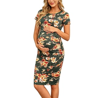 Women's Short Sleeve Maternity Dress Clothes Ruched Pregnancy Bodycon Dress