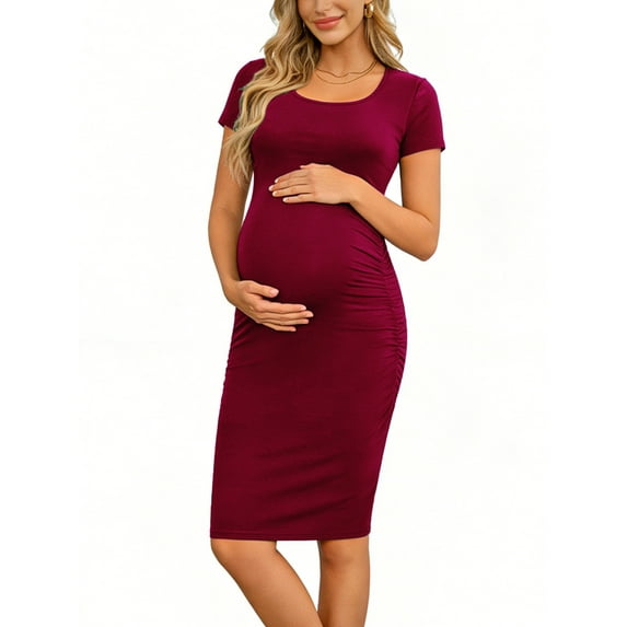 Women's Short Sleeve Maternity Dress Clothes Ruched Pregnancy Bodycon Dress