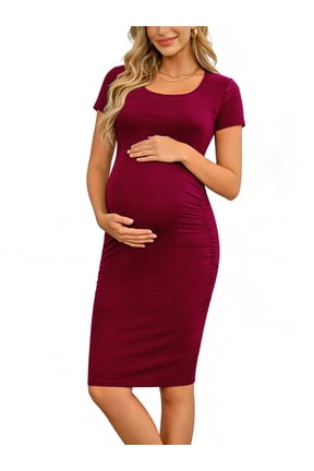Women's Short Sleeve Maternity Dress Clothes Ruched Pregnancy Bodycon Dress