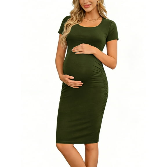 Women's Short Sleeve Maternity Dress Clothes Ruched Pregnancy Bodycon Dress