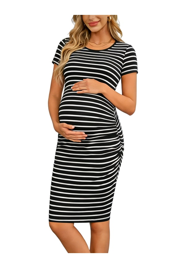 Women's Short Sleeve Maternity Dress Clothes Ruched Pregnancy Bodycon Dress