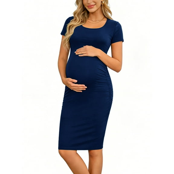 Women's Short Sleeve Maternity Dress Clothes Ruched Pregnancy Bodycon Dress