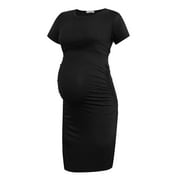 Smallshow Women's Short Sleeve Maternity Dress Clothes Ruched Pregnancy Bodycon Dress