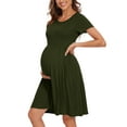 thumbnail image 1 of Women's Short Sleeve Maternity Dress Patchwork Pregnancy Clothes with Pockets, 1 of 6