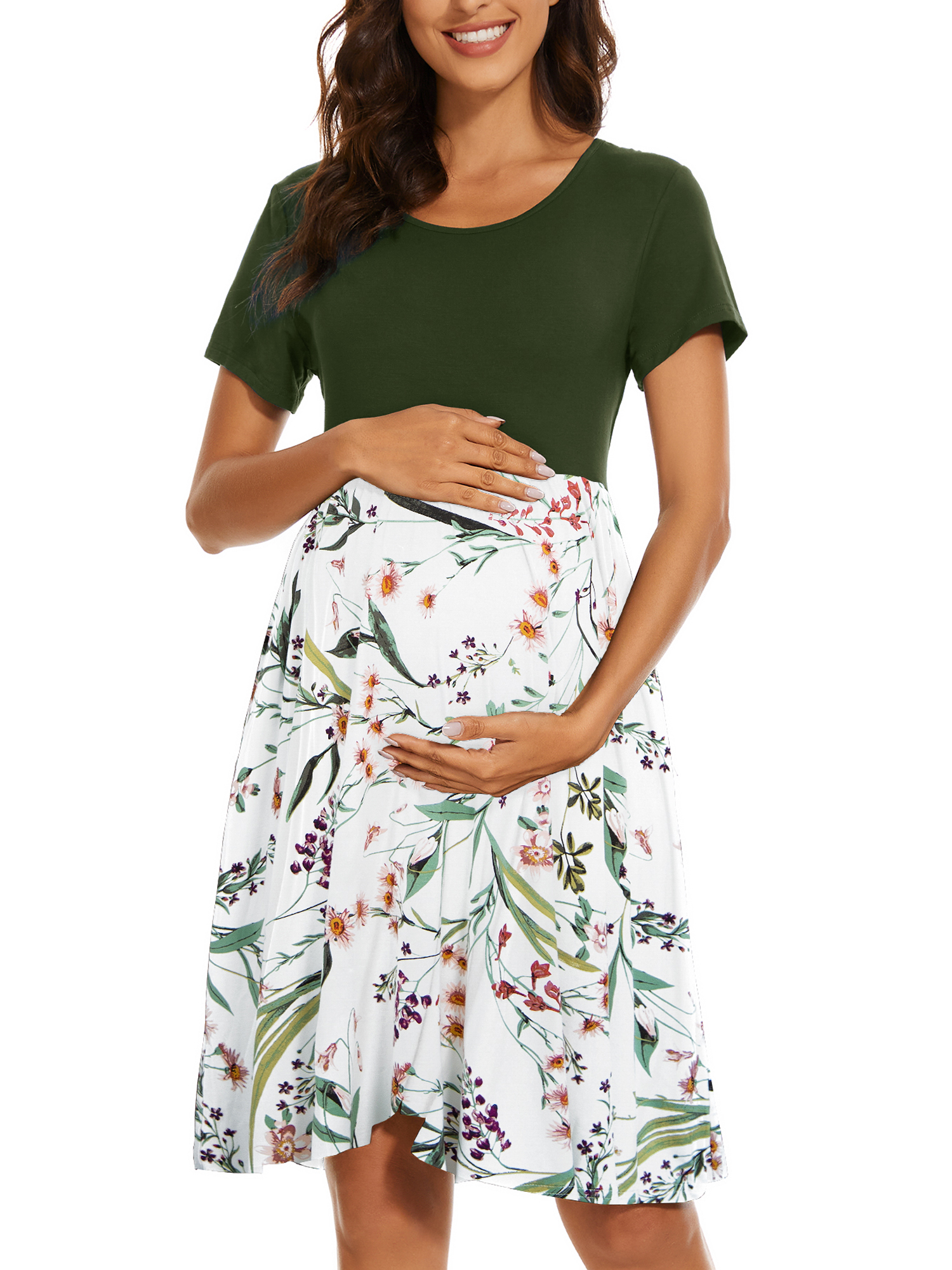 Smallshow Women's Short Sleeve Maternity Dress Patchwork Pregnancy ...