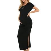 Smallshow Women's Short Sleeve Maternity Dresses Clothes Split Pregnancy Maxi Dresses