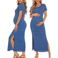 thumbnail image 1 of Women's Short Sleeve Maternity Dresses Clothes Split Pregnancy Maxi Dresses, 1 of 7