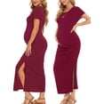 thumbnail image 1 of Women's Short Sleeve Maternity Dresses Clothes Split Pregnancy Maxi Dresses, 1 of 5