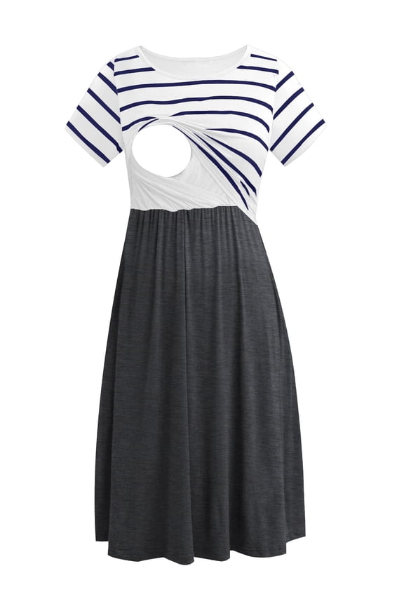 Women's Short Sleeve Maternity Nursing Dresses Breastfeeding Clothes