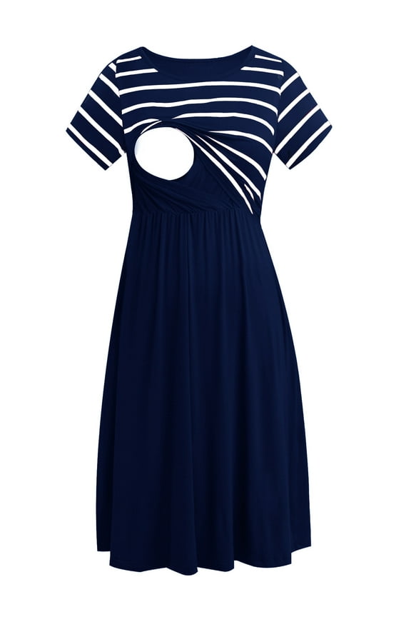 Women's Short Sleeve Maternity Nursing Dresses Breastfeeding Clothes