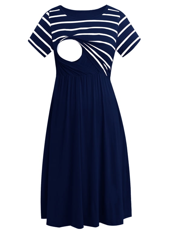 Women's Short Sleeve Maternity Nursing Dresses Breastfeeding Clothes