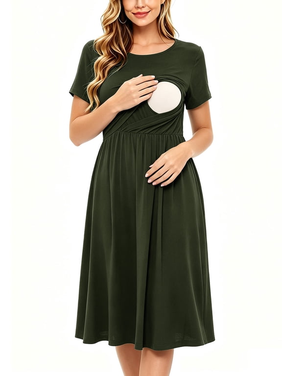 Women's Short Sleeve Maternity Nursing Dresses Breastfeeding Clothes
