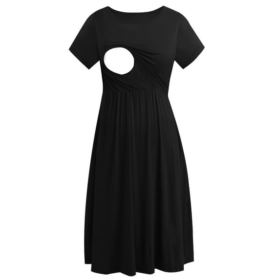 Women's Short Sleeve Maternity Nursing Dresses Breastfeeding Clothes