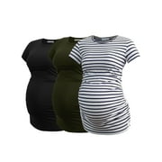 Smallshow Women's Short Sleeve Maternity Shirt Side Ruched Pregnancy Tunic T-Shirt 3-Pack