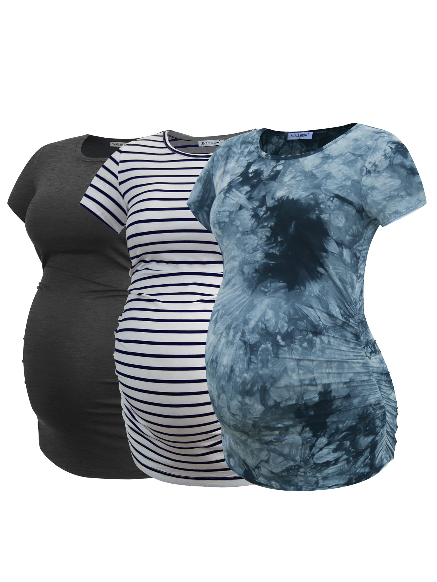 Smallshow Women's Maternity Shirts Tops Short Sleeve Ruched