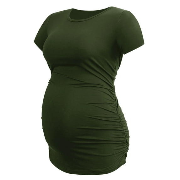 Women's Short Sleeve Maternity Shirt Side Ruched Pregnancy Tunic T-Shirt