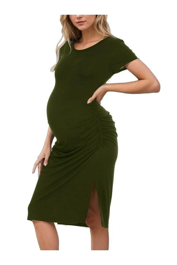 Women's Maternity Dress Short Sleeve Split Pregnancy Dresses Maternity Clothes