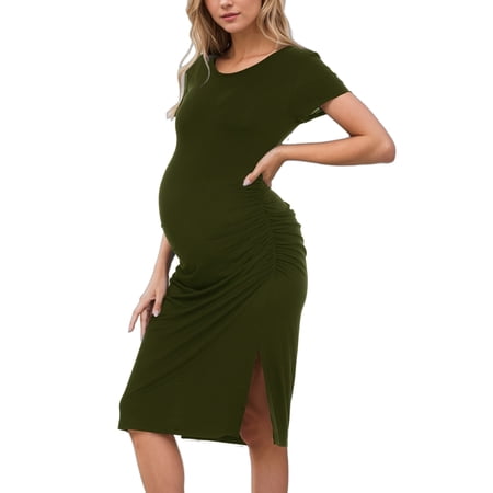 Women's Maternity Dress Short Sleeve Split Pregnancy Dresses Maternity Clothes