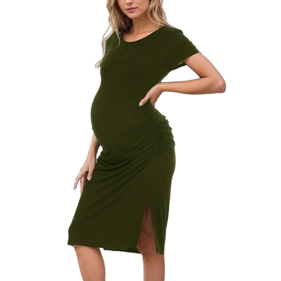 Women's Maternity Dress Short Sleeve Split Pregnancy Dresses Maternity Clothes