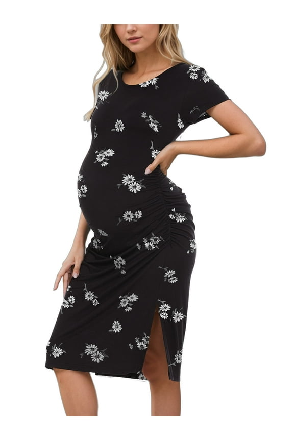 Women's Maternity Dress Short Sleeve Split Pregnancy Dresses Maternity Clothes