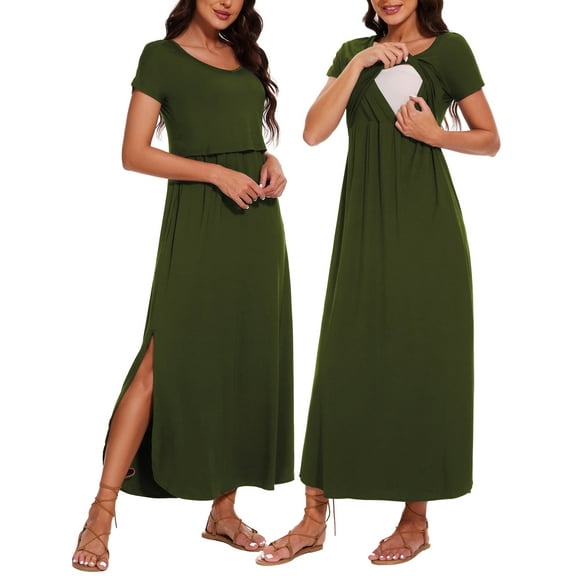 Women's Split Maternity Long Dresses Nursing Dresses for Breastfeeding
