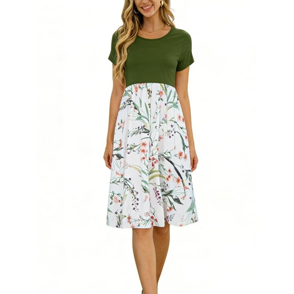 Women's Summer Dress Casual Short Sleeve Dress with Pockets