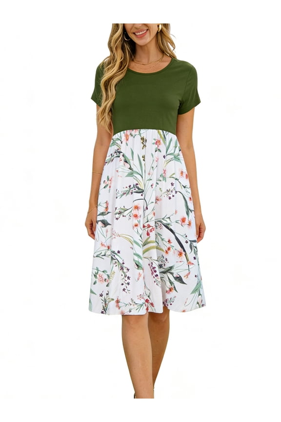 Women's Summer Dress Casual Short Sleeve Dress with Pockets