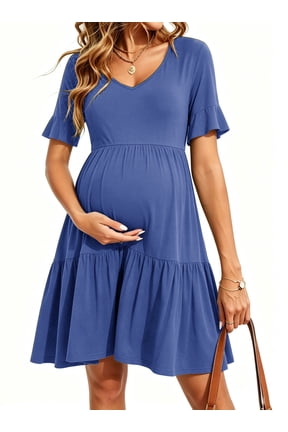Women's Summer Maternity Dress Ruffle Short Sleeve Maternity Clothes