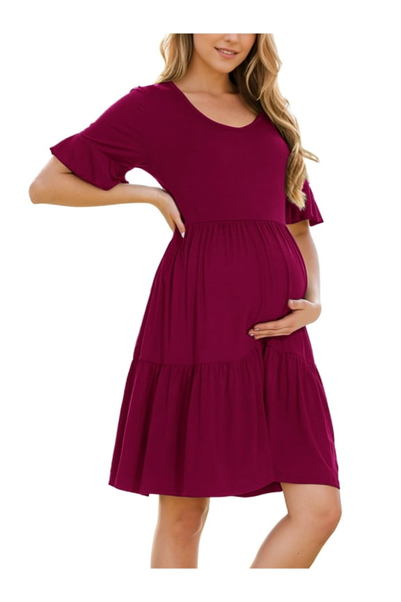 Women's Summer Maternity Dress Ruffle Short Sleeve Maternity Clothes