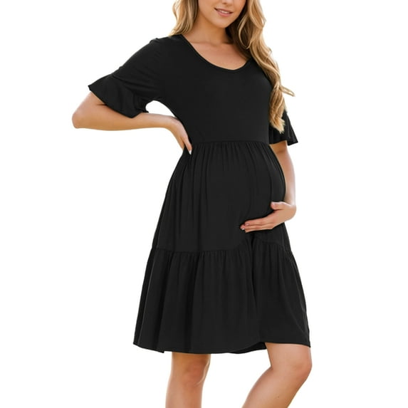 Women's Summer Maternity Dress Ruffle Short Sleeve Maternity Clothes