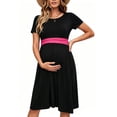 thumbnail image 1 of Women's Summer Maternity Dress Short Sleeve Pleated Waist Dress with Pockets, 1 of 4