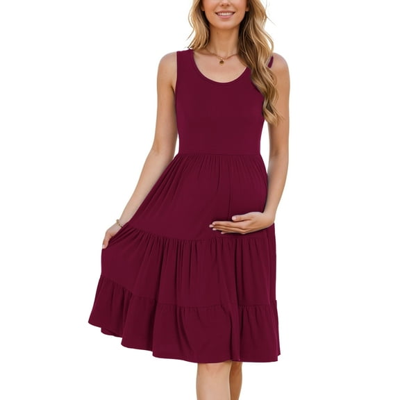 Women's Summer Maternity Dress Sleeveless Ruffle Tank Dress with Pockets