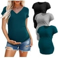 thumbnail image 1 of Women's V Neck Maternity Tops Clothes Short Sleeve Pregnancy T Shirts 3-Pack, 1 of 6