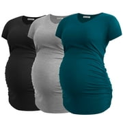 Smallshow Women's V Neck Maternity Tops Clothes Short Sleeve Pregnancy T Shirts 3-Pack