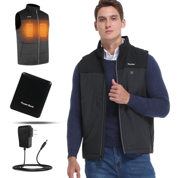 Smarkey Heated Vest for Men with Battery Pack Included 7.4V, Lightweight Washable Winter Heated Clothing , Waterproof Warming Vest Perfect for Works and outdoors, Black,XL