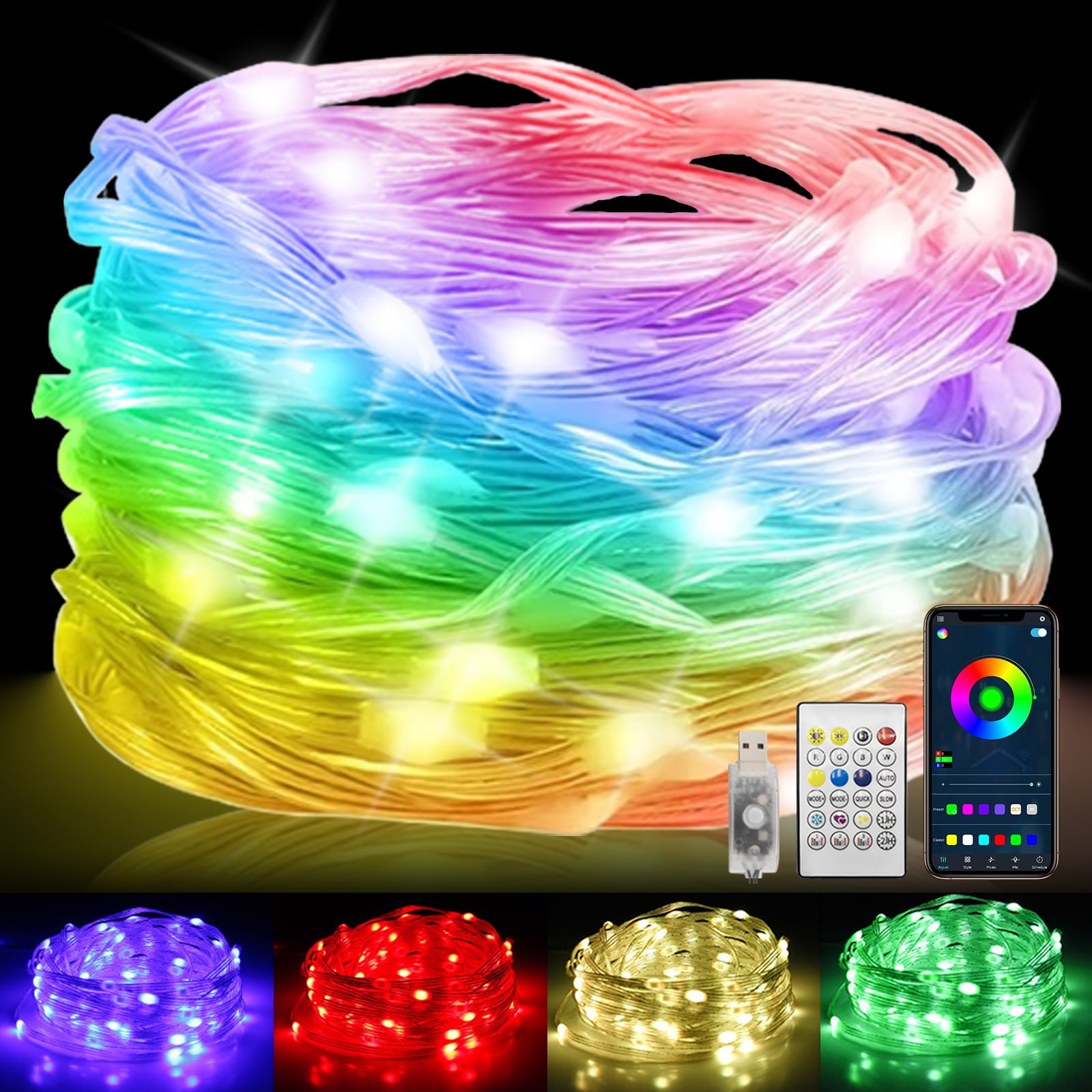Smart 100LEDs Fairy RGB String Light USB 10M/33FT Waterproof String ...