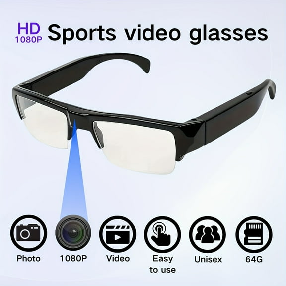 Smart 1080P HD Camera Glasses, Outdoor Sports Glasses,Body Camera, Video Glasses, Suitable For Cycling, Meeting Recording, With 64GB Storage Card, The Perfect Gift For Any Holiday To Send To Friends.