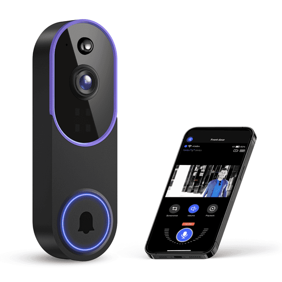 Smart 1080p Video Doorbell Camera with Doorbell Receiver, Live View, AI Human Detection, 2-Way Audio, Night Vision, Cloud Storage (Sold Separately), 2.4G WiFi