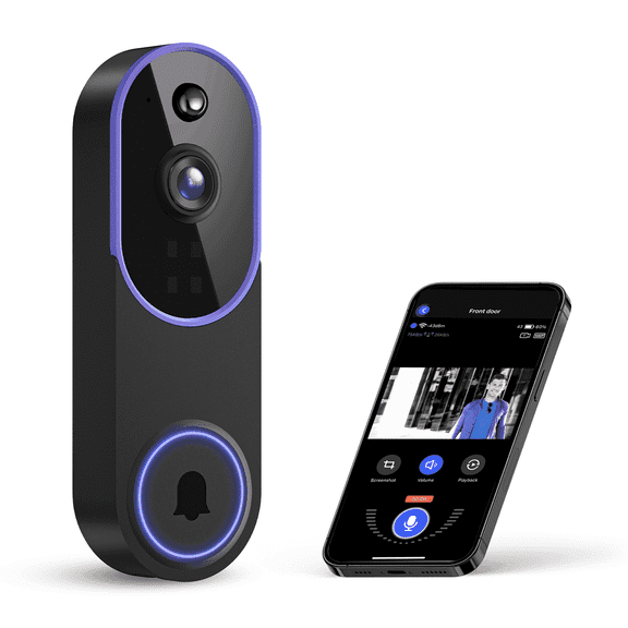 Smart 1080p Video Doorbell Camera , Live View, AI Human Detection, 2-Way Audio, Night Vision, Cloud Storage (Sold Separately), 2.4G WiFi (No Receiver)